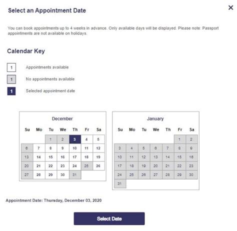 passport appointment calendar